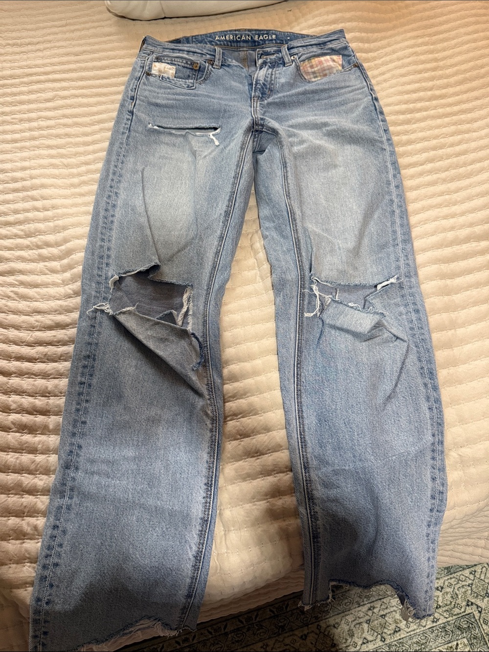 American Eagle Outfitters Light Blue Distressed Wide-Leg Jeans
